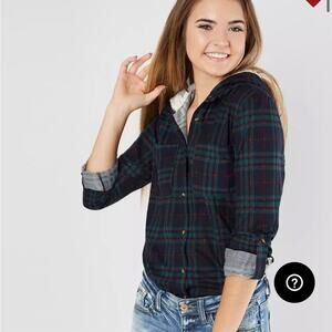 New! Daytrip Buckle Green Cozy Plaid Button Front Hooded Shirt Size Medium